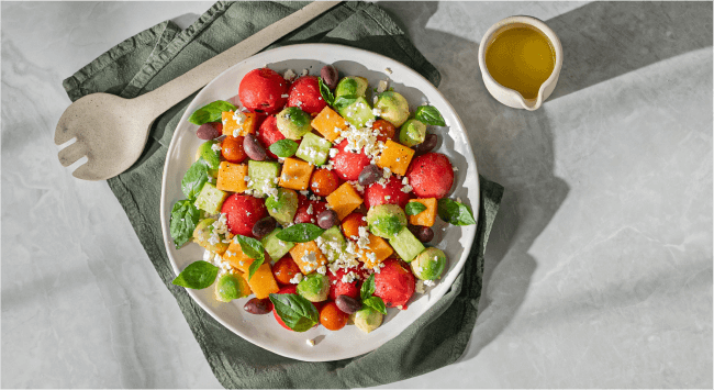 Melon & Feta Salad with Honey Lemon Vinaigrette
